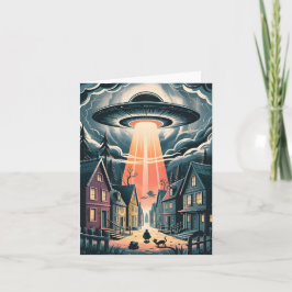 Tarjeta Festiva UFO Abduction Night Street Illustration