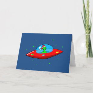 Tarjeta Festiva UFO Alien Santa Claus