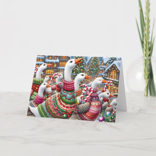 Tarjeta Festiva Ugly Sweater Christmas Geese (Anverso)