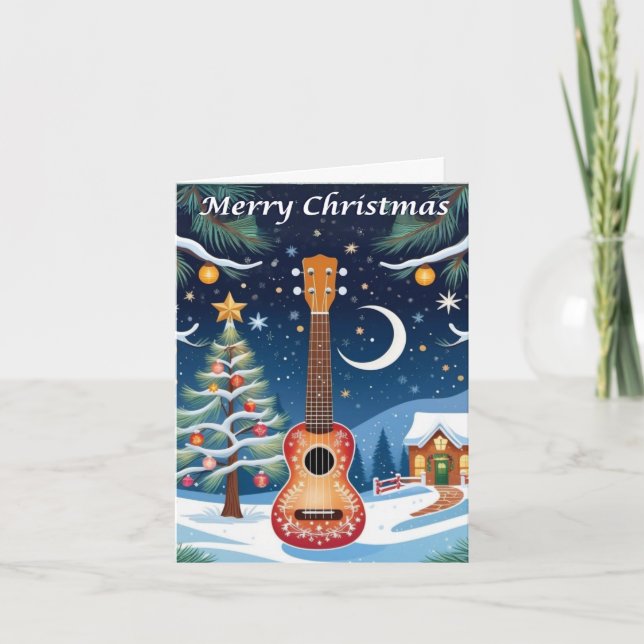 Tarjeta Festiva Ukulele Navidades de árbol de nieve con instrument (Anverso)