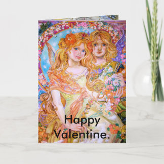 Tarjeta Festiva Un ángel en la primavera y los amantes., Valen