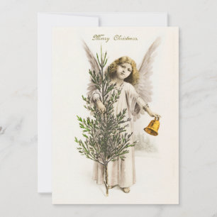Tarjeta Festiva Un ángel sostiene la campana de los Navidades Vint