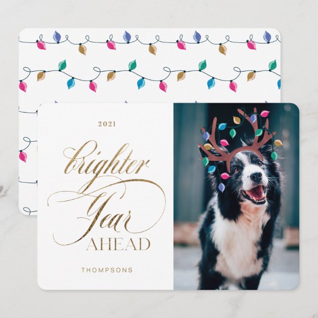 Tarjeta Festiva Un año antes, Mascota de diversión fotografia reno (Anverso / Reverso)