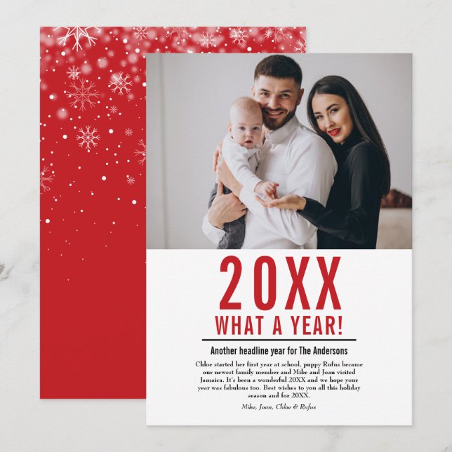 Tarjeta Festiva Un año de fotos fotográficas de noticias familiare (Anverso / Reverso)