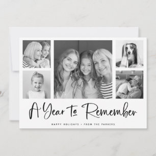 Tarjeta Festiva Un año para recordar Cuadrícula de fotos minimal