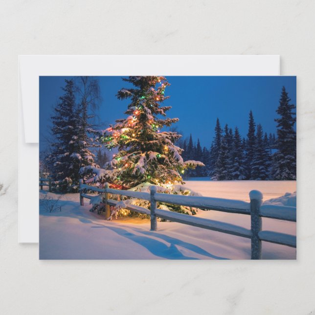 Tarjeta Festiva Un árbol navideño brillantemente iluminado en el a (Anverso)