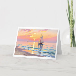 Tarjeta Festiva Un barco de vela al atardecer en el mar