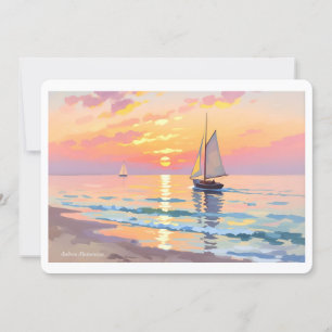 Tarjeta Festiva Un barco de vela al atardecer en el mar