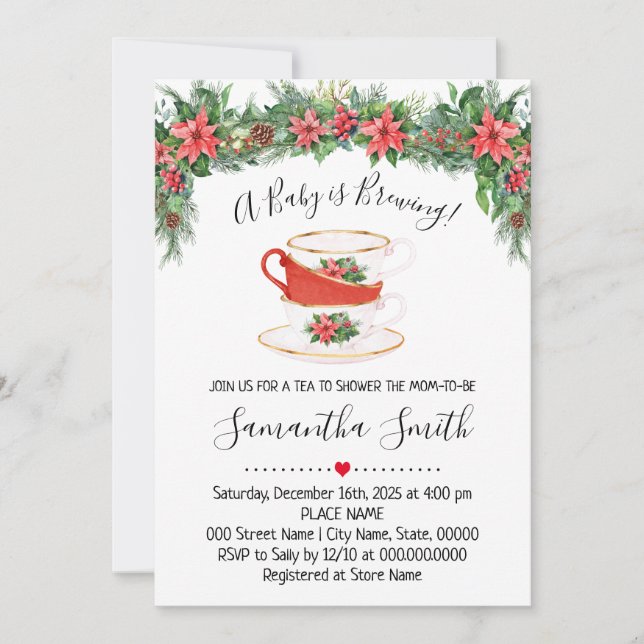 Tarjeta Festiva Un bebé elabora Navidades Tea Baby Shower (Anverso)