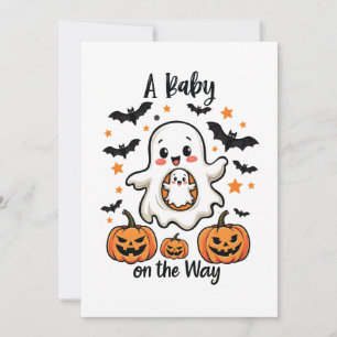 Tarjeta Festiva Un Bebé en Camino Pastel Ghost Embarazo Halloween