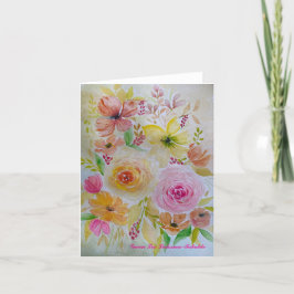 Tarjeta Festiva Un Bouquet de flores rosadas y amarillas