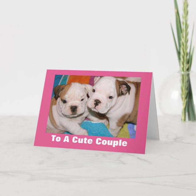 Tarjeta Festiva Un Bulldog inglés de pareja de cutáneos cachorros  (Anverso)