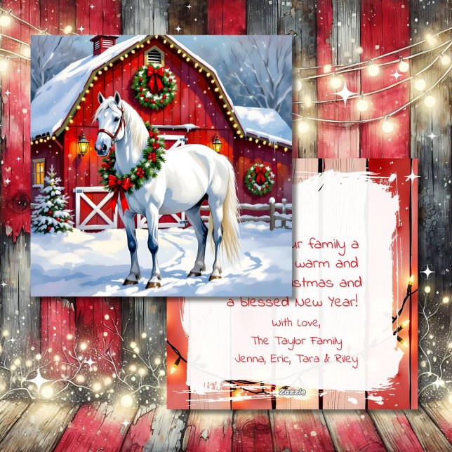 Tarjeta Festiva Un caballo blanco festivo y Navidades de un graner (Subido por el creador)
