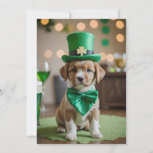 Tarjeta Festiva Un cachorro lindo con el traje de St. Patrick en u