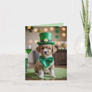 Tarjeta Festiva Un cachorro lindo con el traje de St. Patrick en u