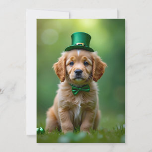 Tarjeta Festiva Un cachorro lindo con el traje de St. Patrick, sha