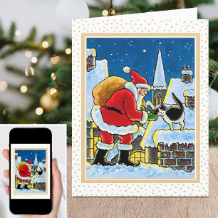 Tarjeta Festiva Un cálido recibimiento Navidades de Santa Cat Note