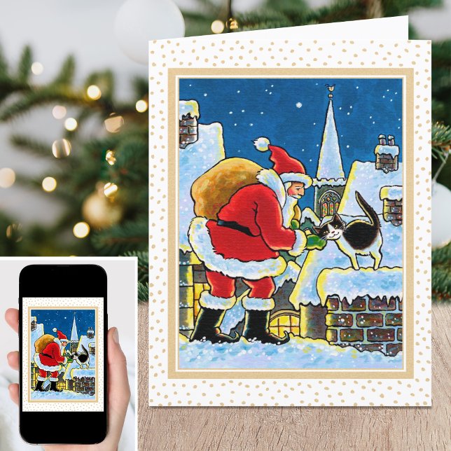 Tarjeta Festiva Un cálido recibimiento Navidades de Santa Cat Note (Subido por el creador)