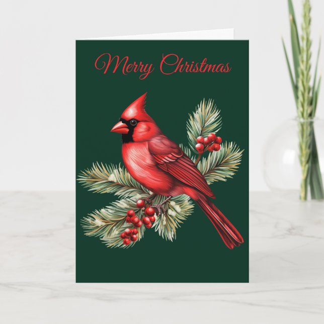 Tarjeta Festiva Un Cardenal Rojo (Anverso)