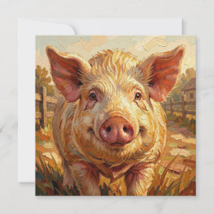Tarjeta Festiva Un cerdo lindo en una granja fangosa