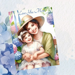 Tarjeta Festiva Un chico lindo con mamá en el Día de la Madre de H