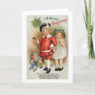 Tarjeta Festiva Un chico navideño feliz y una carta de Chica