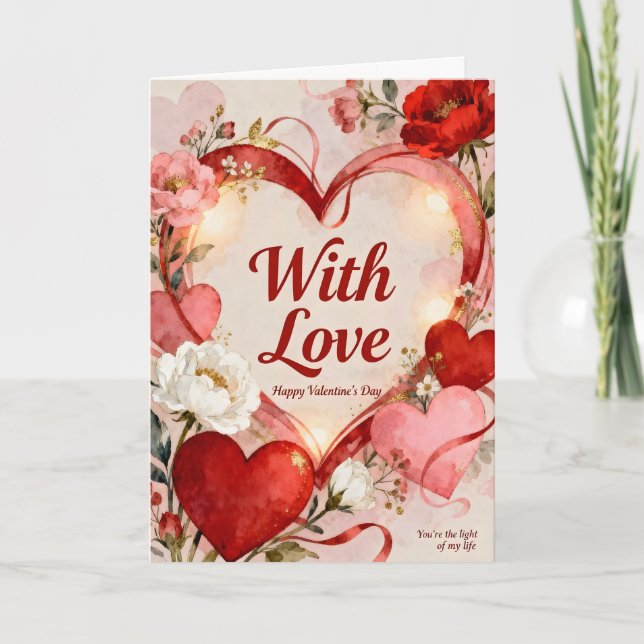Tarjeta Festiva Un corazón con amor San Valentín (Anverso)