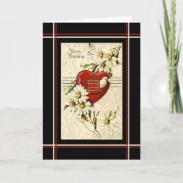 Tarjeta Festiva Un corazón de paloma rojo, amarillo, negro, vintag