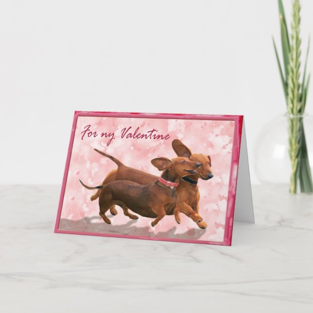 Tarjeta Festiva Un dachshund Valentine - ¡Vamos a jugar! (Anverso)