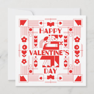 Tarjeta Festiva Un Día de San Valentín moderno al estilo Bauhaus