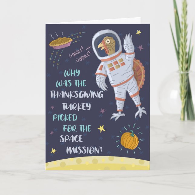 Tarjeta Festiva Un divertido astronauta de acción de gracias, Chis (Anverso)