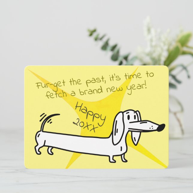 Tarjeta Festiva Un dulce Dachshund te desea un gran año nuevo (Anverso de pie)