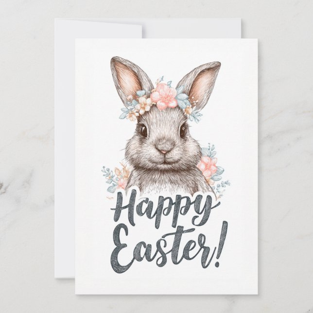 Tarjeta Festiva Un encantador conejo de Pascua pintado (Anverso)