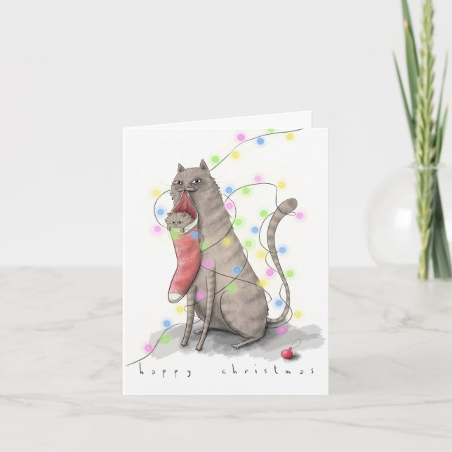 Tarjeta Festiva un encantador gatito en una carta de Navidades de  (Anverso)