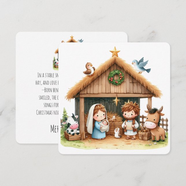 Tarjeta Festiva Un Establo Lleno de Alegría (Anverso / Reverso)