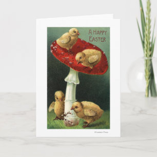 Tarjeta Festiva Un feliz pastel de Pascua en el hongo rojo