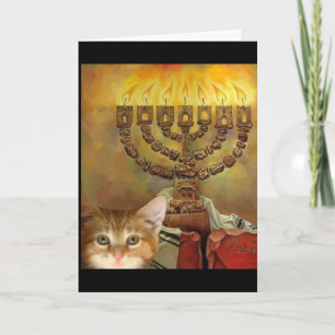 Tarjeta Festiva Un gatito y un Menorah