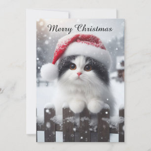 Tarjeta Festiva Un gato blanco con sombrero de Santa