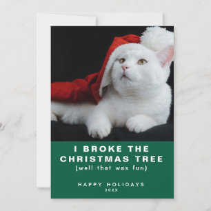 Tarjeta Festiva Un gato blanco travieso con un Sombrero rojo moder