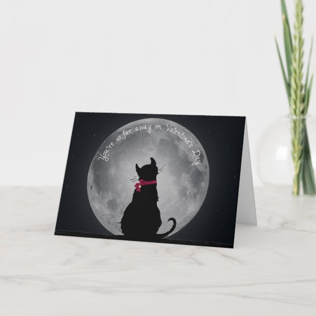 Tarjeta Festiva Un gato de San Valentín en la luna te extraña (Anverso)