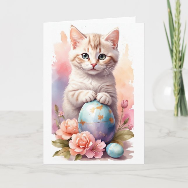 Tarjeta Festiva Un gato feliz de Pascua (Anverso)