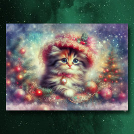 Tarjeta Festiva Un gato lindo en Navidades cristianos Gorras de ép