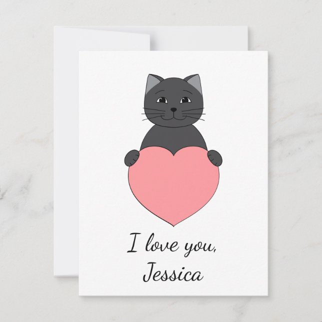Tarjeta Festiva Un gato lindo enamorado de San Valentín (Anverso)