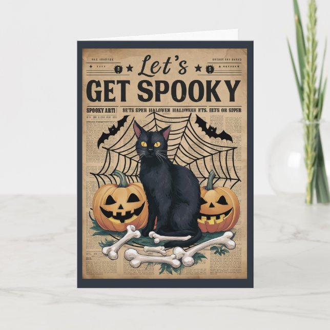 Tarjeta Festiva Un gato negro lindo se pone nervioso Halloween (Anverso)