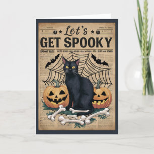 Tarjeta Festiva Un gato negro lindo se pone nervioso Halloween