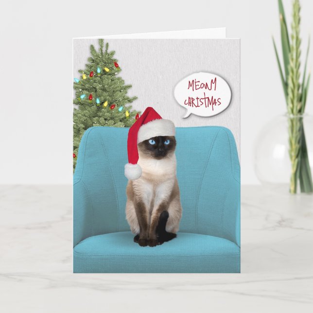 Tarjeta Festiva Un gato siamés en la silla (Anverso)