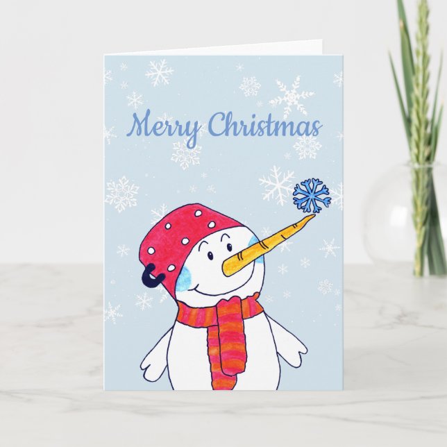Tarjeta Festiva Un hombre de nieve con Navidades de un paracaídas  (Anverso)