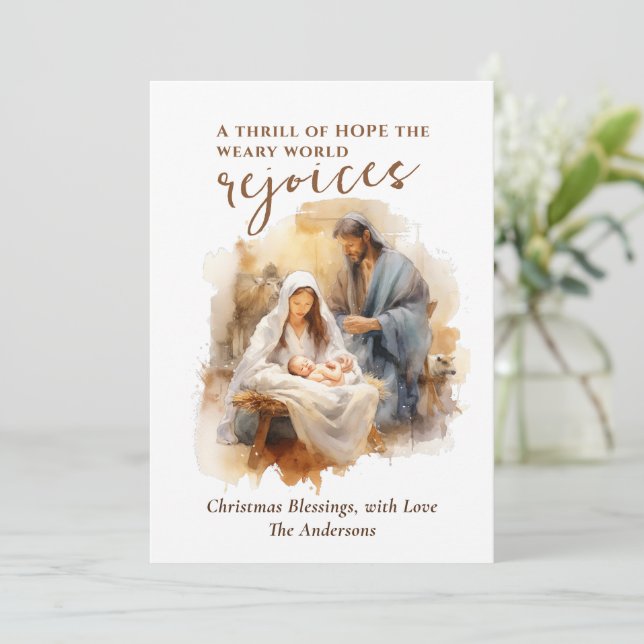 Tarjeta Festiva Un júbilo de esperanza Navidades Carol y Natividad (Anverso de pie)