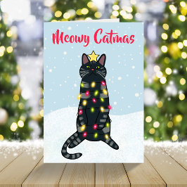 Tarjeta Festiva Un juego de palabras de gato negro en Navidades en