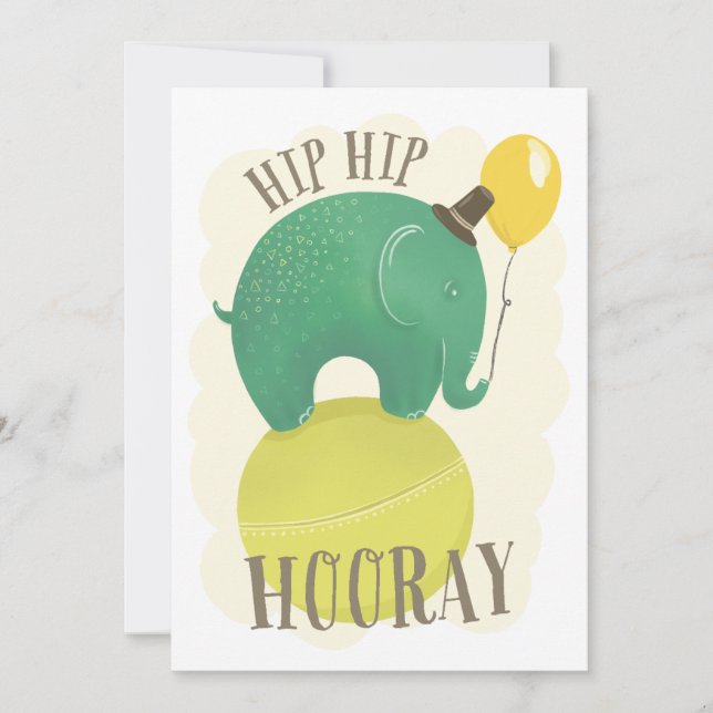 Tarjeta Festiva Un lindo elefante verde. Animales de cumpleaños pa (Anverso)